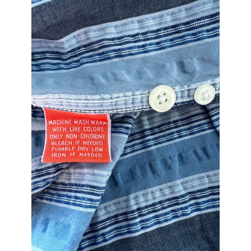 Facconable Mens Striped poplin Button-Down Shirt M Blue & White 100% Cotton - Picture 3 of 5